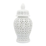 Stoneware Ceramic Lidded Decorative Jar with Intricate Cutout Design - Elegant and Stylish Accent Piece for Home Decor, Display, and Decorative Storage - Image 5