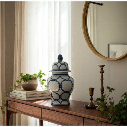 Stoneware Ceramic Vase Decorative Lidded Jar with Classic Design – Elegant Flower Vase Accent Piece for Home Decor - Chic Decora