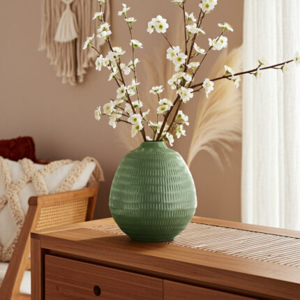 Stoneware Ceramic Vase with Textured Design – Modern Decorative Accent - Chic Decora