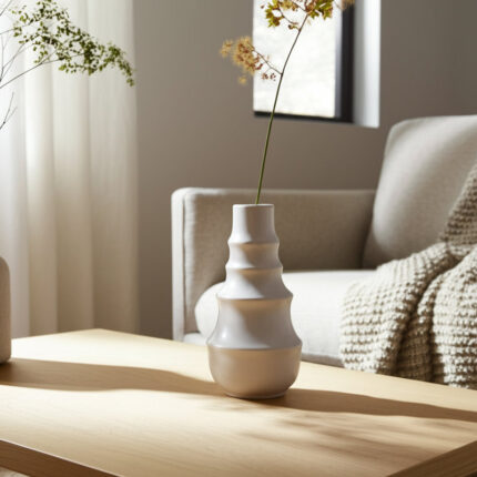 Stoneware Ceramic Vase with Tiered Sculptural Design – Modern Decorative Accent for Contemporary Home Decor and Floral Arrangements - Chic Decora