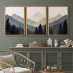 Sun Mountain Landscape Abstract Nature Forest Minimalist Pictures Framed Canvas Print Wall Art - Image 6