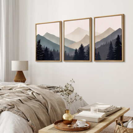 Sun Mountain Landscape Abstract Nature Forest Minimalist Pictures Framed Canvas Print Wall Art