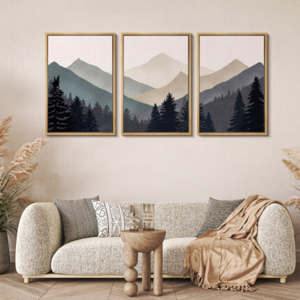 Sun Mountain Landscape Abstract Nature Forest Minimalist Pictures Framed Canvas Print Wall Art - Chic Decora