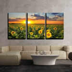 Sunflower " Field Of Blooming Sunflowers At Sunset " 3 - Pieces - Image 4