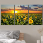 Sunflower " Field Of Blooming Sunflowers At Sunset " 3 - Pieces - Image 2
