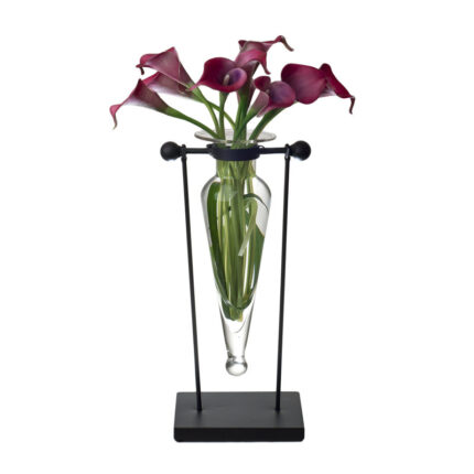 Tabletop Amphora Vase on Swiveling Iron Stand with Finials and Hinge - Chic Decora