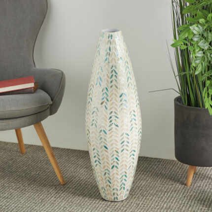 Tall Handmade Decorative Vase with Mother of Pearl Accents - Chic Decora