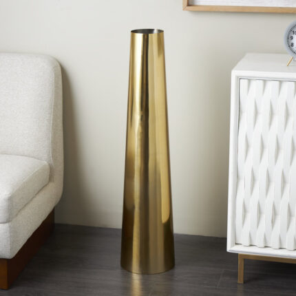 Tavistock Stainless Steel Metal Minimalistic Tall Floor Cone Decorative Vase - Chic Decora