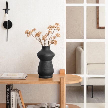 Terracotta Black Table Vase – Handmade Modern Accent for Decorative Dry Flowers - Chic Decora