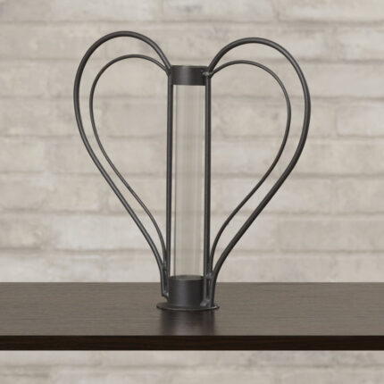 Thornaby Heart Shaped Iron and Glass Cylinder Table Vase - Chic Decora