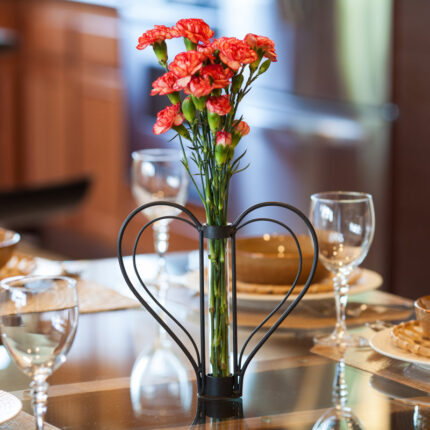 Thornaby Heart Shaped Iron and Glass Cylinder Table Vase - Chic Decora