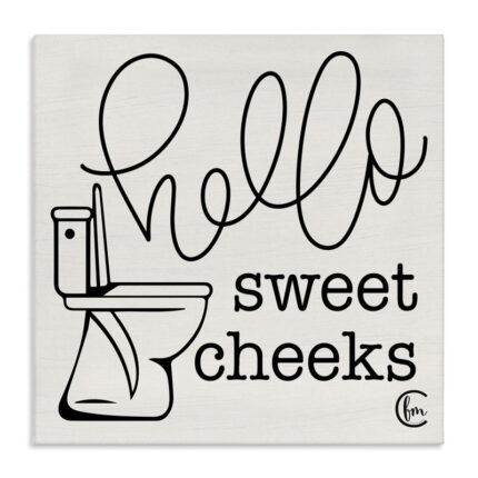 Toilet Hello Sweet Cheeks Black and White Curly Script Cursive by Penny Lane Publishing – Textual Art on Canvas - Chic Decora