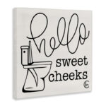 Toilet Hello Sweet Cheeks Black and White Curly Script Cursive by Penny Lane Publishing - Textual Art on Canvas - Image 2