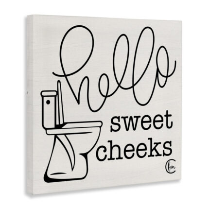 Toilet Hello Sweet Cheeks Black and White Curly Script Cursive by Penny Lane Publishing – Textual Art on Canvas - Chic Decora