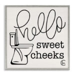 Toilet Hello Sweet Cheeks Black and White Curly Script Cursive by Penny Lane Publishing - Textual Art on Canvas