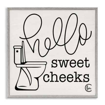 Toilet Hello Sweet Cheeks Black and White Curly Script Cursive by Penny Lane Publishing – Textual Art on Canvas - Chic Decora
