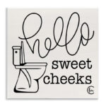 Toilet Hello Sweet Cheeks Black and White Curly Script Cursive by Penny Lane Publishing - Textual Art on Canvas