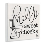 Toilet Hello Sweet Cheeks Black and White Curly Script Cursive by Penny Lane Publishing - Textual Art on Canvas - Image 2