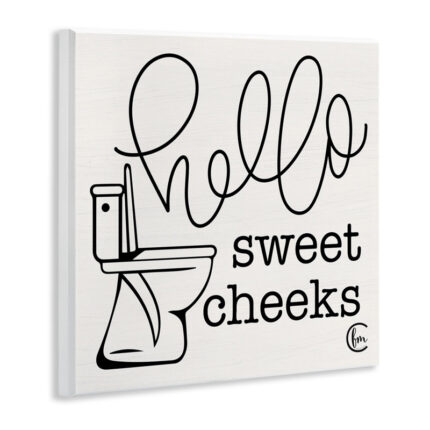 Toilet Hello Sweet Cheeks Black and White Curly Script Cursive by Penny Lane Publishing – Textual Art on Canvas - Chic Decora