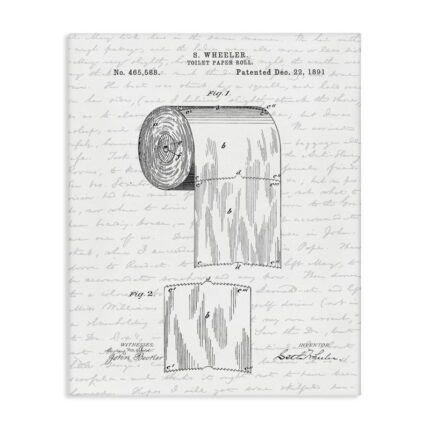 Toilet Paper Roll Patent Black And White Bathroom Design – Graphic Art Print - Chic Decora