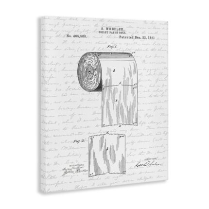 Toilet Paper Roll Patent Black And White Bathroom Design – Graphic Art Print - Chic Decora