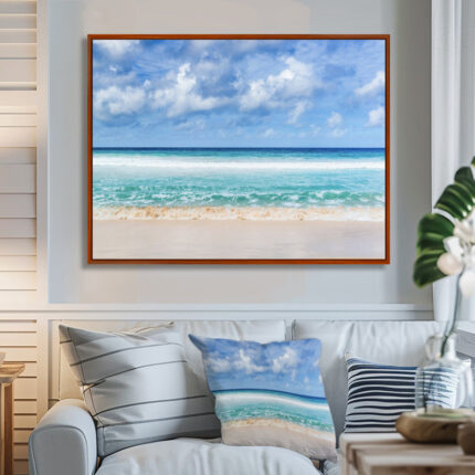 Tranquil Beach under White Clouds – Sea & Shore Wall Decor - Chic Decora