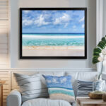 Tranquil Beach under White Clouds - Sea & Shore Wall Decor - Image 2