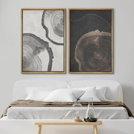 Tree Ring ” Wood Tree Rings Abstract Minimalist Modern Wall Art Neutral Boho Decor ” 2 – Pieces - Chic Decora