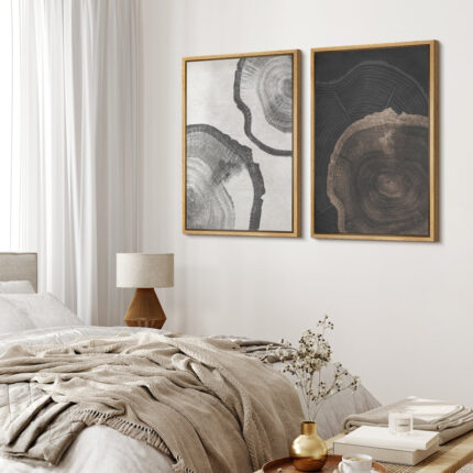 Tree Ring ” Wood Tree Rings Abstract Minimalist Modern Wall Art Neutral Boho Decor ” 2 – Pieces - Chic Decora