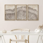 Tree Ring Rustic Oak Wood Farmhouse Decor Neutral Modern Organic Framed Canvas 3 Piece Print Art - Image 5