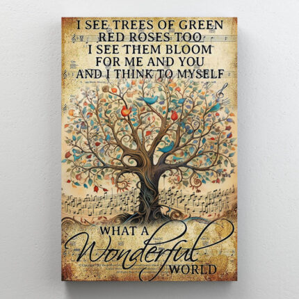 Tree What A Wonderful World Lyrics – 1 Piece Recta ” Tree What A Wonderful World Lyrics – 1 Piece Rectangle Graphic Art Print On Wrapped Canvas “ - Chic Decora