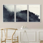 Triptych Faded Gradient Zen Ink Dots Abstract Framed Canvas Art 3 Pieces Painting Print Wall Decor