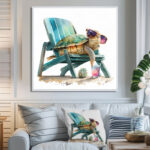 Turtle Laying On A Beach Chair With Sunglasses I - Turtle Wall Art for Living Room