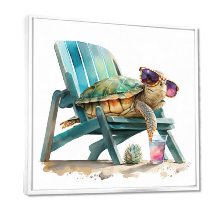 Turtle Laying On A Beach Chair With Sunglasses I – Turtle Wall Art for Living Room - Chic Decora
