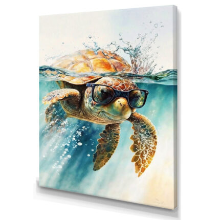 Turtle With Glasses In The Ocean III – Turtle Wall Art - Chic Decora