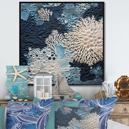 Under Water Blue And White Corals Collage – Coastal Wall Art - Chic Decora