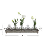 Urmas Decorative Rectangular Metal Tray with Handles and 5 Glass Vases - Image 5