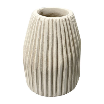 Vase Wood Grooved Carved Texture 8.5″ White Decorative Accent for Home Office Bedroom Living Room - Chic Decora