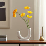 Vases Stoneware Ceramic Sculptural Arch Tube Form Modern Single Decorative Accent Vase Contemporary Curved Ceramic Stoneware Vessel for Floral Display Abstract U-Shape Statement Vase Decor