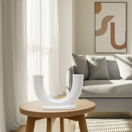 Vases Stoneware Ceramic Sculptural Arch Tube Form Modern Single Decorative Accent Vase Contemporary Curved Ceramic Stoneware Vessel for Floral Display Abstract U-Shape Statement Vase Decor - Chic Decora