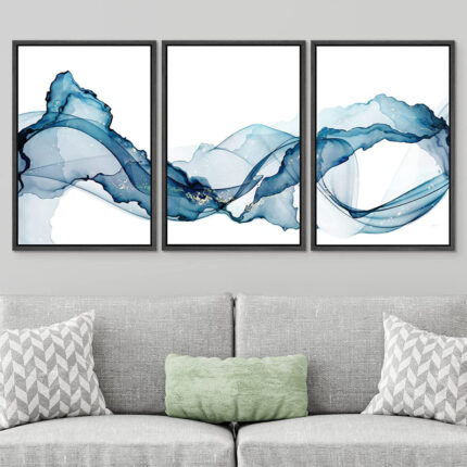 Vibrant Pastel Smoke Waves Abstract Landscape Minimalist Wall Art Set Framed Canvas 3 Pieces Print - Chic Decora