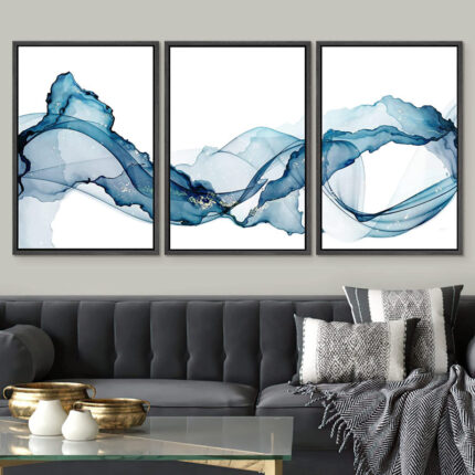 Vibrant Pastel Smoke Waves Abstract Landscape Minimalist Wall Art Set Framed Canvas 3 Pieces Print - Chic Decora