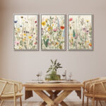 Vibrant Wildflower " Colorful Boho French Floral Decor " Large Framed Canvas Print 3 Pieces Wall Art - Image 4