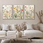 Vibrant Wildflower " Colorful Boho French Floral Decor " Large Framed Canvas Print 3 Pieces Wall Art - Image 8