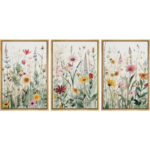 Vibrant Wildflower Green Garden Floral Boho Artwork Framed On Canvas 3 Piece Paintings Print Wall Decor - Image 5