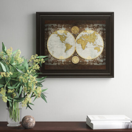 Vintage Globe Wall Art – 22″ x 26″ – Dark Chocolate Frame - Chic Decora
