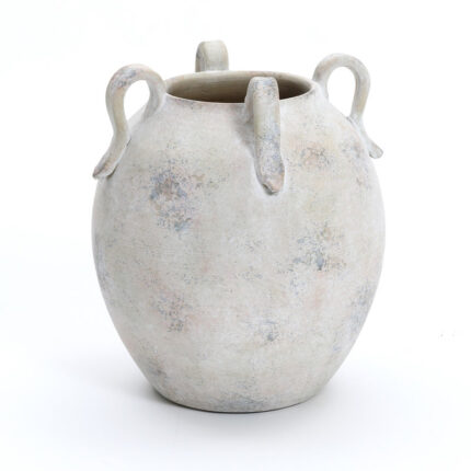 Vintage Mutli-Color Gray and White Terracotta 11-Inch Round Amphora Vase with Handles - Chic Decora