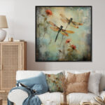 Vintage Painting Of Dragonfly Flying - Dragonfly Wall Art