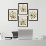 Vintage Wildflowers Bouquet Antique Botanical Floral Pictures Framed Paper 4 Pieces Print Wall Art - Image 4