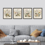 Vintage Wildflowers Bouquet Antique Botanical Floral Pictures Framed Paper 4 Pieces Print Wall Art - Image 5